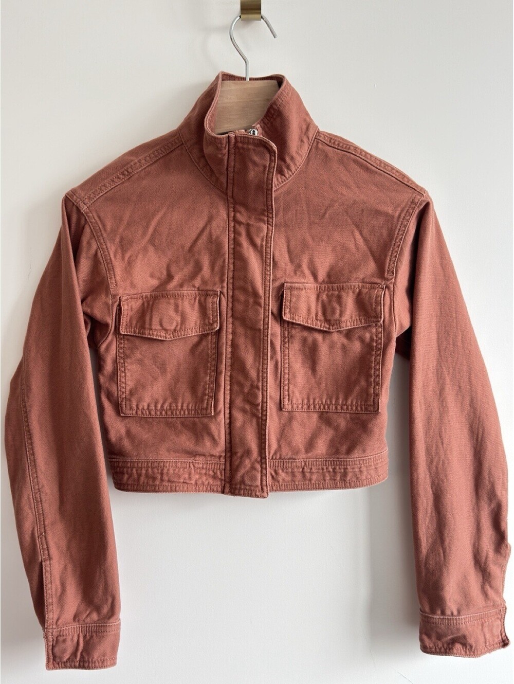 Abercrombie & Fitch Cropped Utility Jacket Dusty Rose Canvas XS